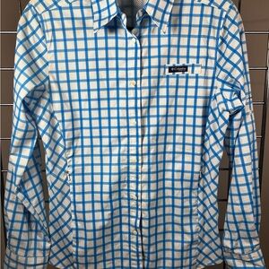Columbia Woman’s Super Tamiami Blue and White Checkered Shirt Size S/P
